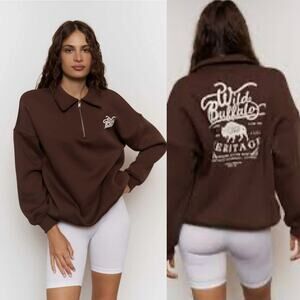 Wild Buffalo Brown Fleece Sweatshirt Large